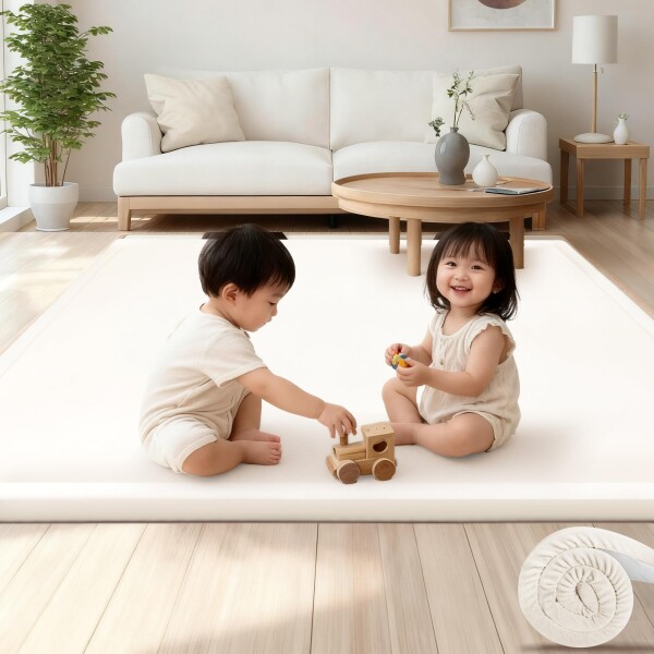 Huloo Sleep ベビープレイマット 厚さ35mm 赤ちゃん プレイマット 極厚 ベビーマット 厚手 衝撃吸収 滑り止め 幼児・子ども用ほふくマット 防音 子供部屋用 (アイボリー, 150×200cm)