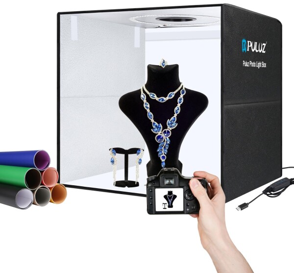 PULUZ フォトライトボックス 50x50cm 大型 写真用ライトボックス 200個LED CRI90 高演色 プロ用 携帯型 フォトブース 撮影テント 12色背景布 商品撮影用