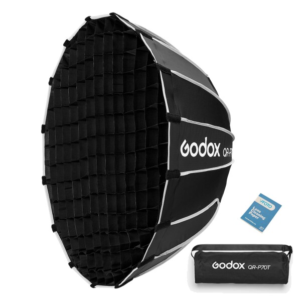 GODOX QR-P70T ソフトボックス 70CM パラボリック クイックセット 柔らかい箱 ハニカムグリッド付き 折りたたみ 収納バッグ付き Bowensマウント ゴドックス MS200-V MS300-V SK400II-V DP400III-V DP600III-V