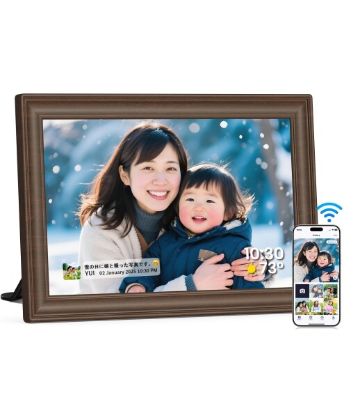 FANGOR デジタルフォトフレーム Wi-Fi 10.1インチ 1280*800解像度 32GB内蔵 SDカード拡張可 写真/動画/天気予報 スライドショー 誕生日 母の日 父の日 敬老の日 初心者向け ブラウン木目フレーム