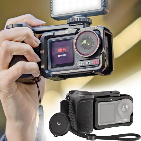 JJC Dji Osmo Action 5 Pro ハンドル シャッターグリップ Osmo Action 5 Pro ケージ 手持ち撮影の安定性と操作性向上 アルミ+ABS材質 軽量 電池収納/交換が便利　カメラ保護 落下防止 耐衝撃 擦り傷防