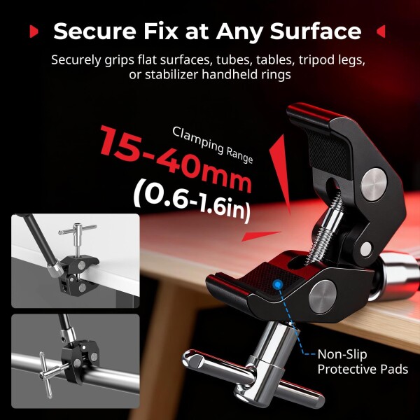 SmallRig アクションカメラ用マジックアーム スーパークランプ付き カメラクランプマウント GoPro Hero 13/12/11用、DJI Osmo Action 6 /Action5 pro/4/3用、Insta360 Ace Pro 2用 モニター/LEDライト用1/4インチ_3