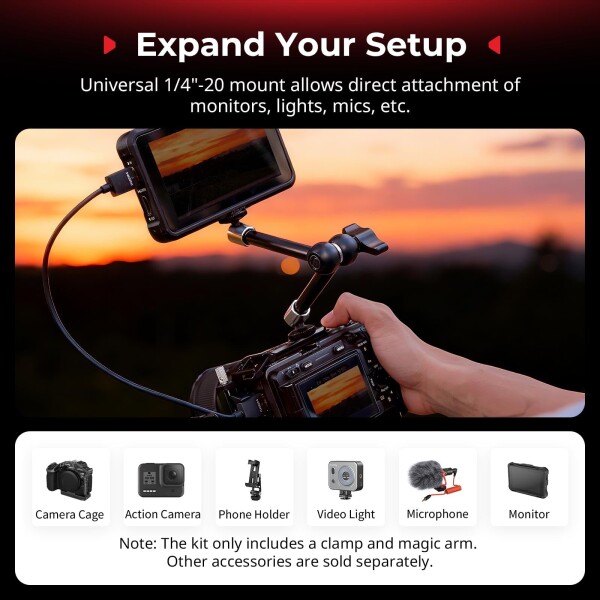 SmallRig アクションカメラ用マジックアーム スーパークランプ付き カメラクランプマウント GoPro Hero 13/12/11用、DJI Osmo Action 6 /Action5 pro/4/3用、Insta360 Ace Pro 2用 モニター/LEDライト用1/4インチ_4