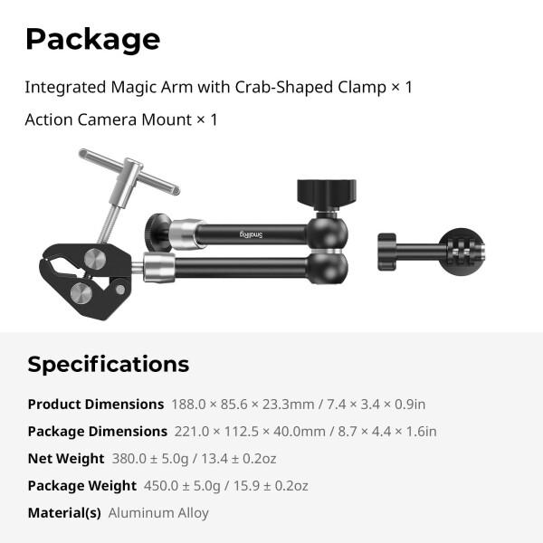 SmallRig アクションカメラ用マジックアーム スーパークランプ付き カメラクランプマウント GoPro Hero 13/12/11用、DJI Osmo Action 6 /Action5 pro/4/3用、Insta360 Ace Pro 2用 モニター/LEDライト用1/4インチ_7