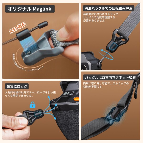 (ウランジ) Falcam カメラストラップ ショルダーストラップ Maglinkクイックバックル マグネット 950mm〜1400mm 長さ調節可能 60KG耐荷重 速写ストラップ レザー?ナイロン ミラーレスカメラや一_4