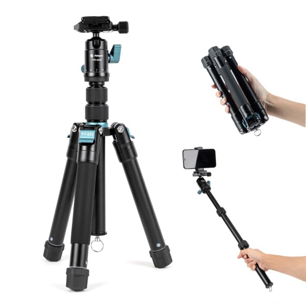 Fotopro ミニ三脚 148cm 軽量コンパクト 旅行用 360度ボールヘッド 着脱式で自撮り棒としても利用可能 スマホマウント付き