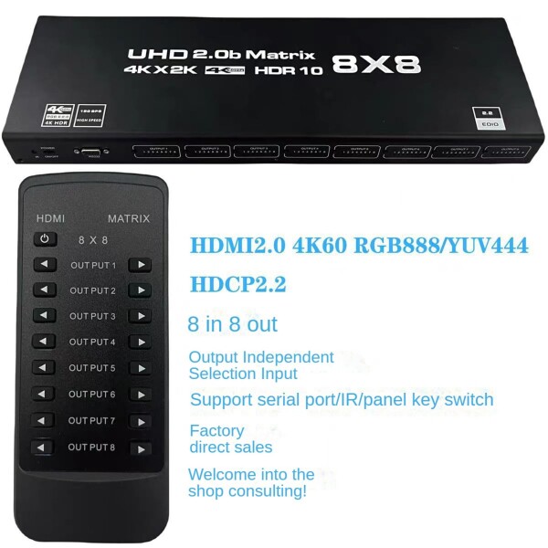 HDMI2.0 HD デジタル 8X8 マトリクス、4K/60HZ/1080P144HZ の TV のモニターへの PC のための 8X8 スイッチャのディバイダー RS232 IR リモート・コントロール_6