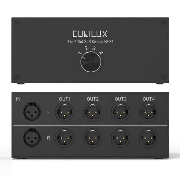 Cubilux AS-X1 1入力4出力 ステレオ XLR オーディオ セレクター, パッシブ 1メス→4オス バランス XLR ソース スイッチャーボックス
