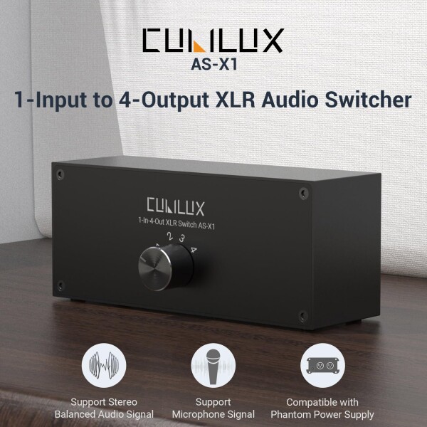 Cubilux AS-X1 1入力4出力 ステレオ XLR オーディオ セレクター, パッシブ 1メス→4オス バランス XLR ソース スイッチャーボックス_1