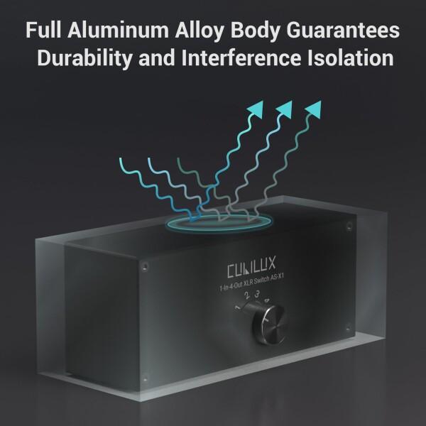 Cubilux AS-X1 1入力4出力 ステレオ XLR オーディオ セレクター, パッシブ 1メス→4オス バランス XLR ソース スイッチャーボックス_5