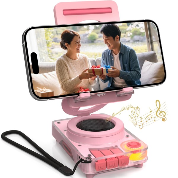ANCwear スマホスタンド付き Bluetooth 5.4 スピーカー 大音量｜角度調整可能 卓上ポータブルスピーカー｜TF/microSD対応｜在宅ワーク・動画視聴に｜デスク用ガジェット｜プレゼントにも ブラ
