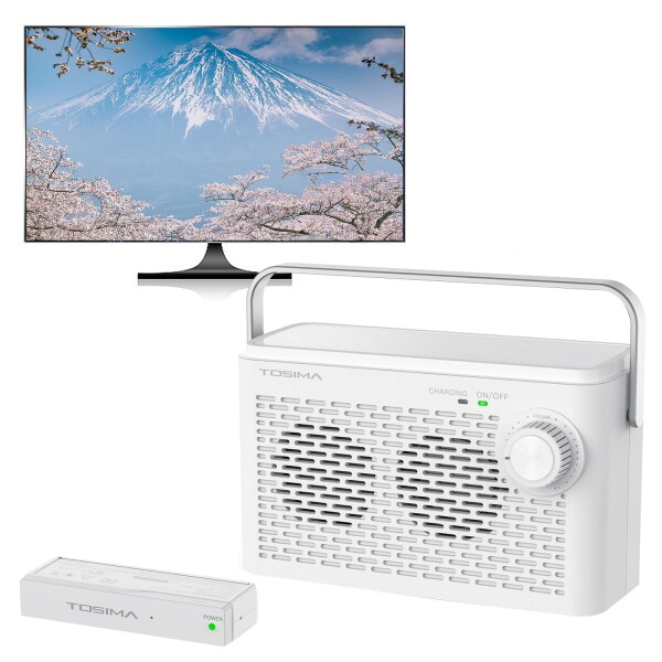 TosimaTV テレビ用ワイヤレス手元スピーカー 高齢者向け 30m伝送 920MHz帯 充電式 耳元 音量ダイヤル簡単操作(ホワイト) (ホワイト-8000)_8