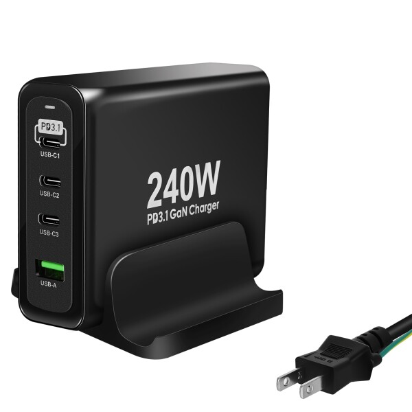 GEWUCHARGER充電器 4ポート240W充電器 (USB-C X3&amp;USB-A)USB C1ポートPD3.1対応 単ポート140W高出力 PPS105W規格 ダブル100W 出力対応 GaNII急速充電器ラップトップ Macbook iPad iPhone Samsung Huawei xiaomi などをサ