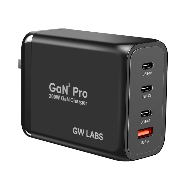 GEWUCHARGER 4ポート200W充電器 (USB-C X3&amp;USB-A)全ポートPD3.0 単ポート100W高出力 PPS105W規格 ダブル100W 出力対応 GaNII急速充電器ラップトップ Macbook iPad iPhone Samsung Huawei xiaomi などをサポート（充電
