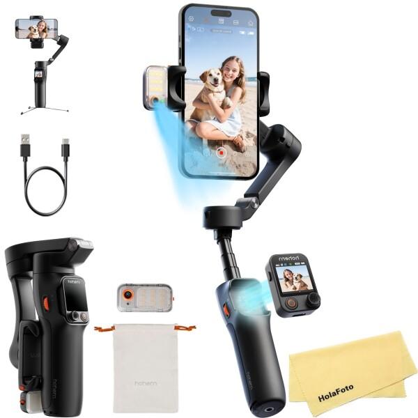 Hohem V3 Ultra ジンバルスタビライザー (iPhone、Android スマートフォン用) AIトラッキング、内蔵延長ロッド&amp;三脚、フィルライト、取り外し可能なタッチスクリーンリモコン付き、YouTube、TikTok