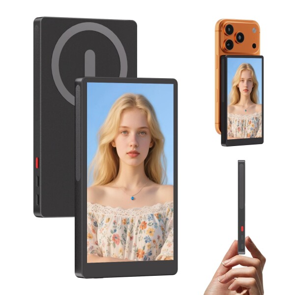 MAGEX iphone17 自撮りモニター 5インチ 1080P 超薄型 スマホモニター magsafe対応 ワイヤレス接続 画面ミラーリング 外カメラ iphone背面モニター Vlog記録・ビデオ録画・ライブ配信・TikTok撮影に