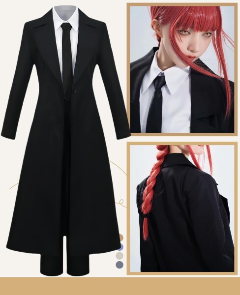 (乃宇撮) マキマ コスプレ デビルハンター ロングコート アニメ コスプレ衣装 ハロウィン 文化祭 パーティー 大人用 仮装 (ロングコート、マキマ、XL)_1