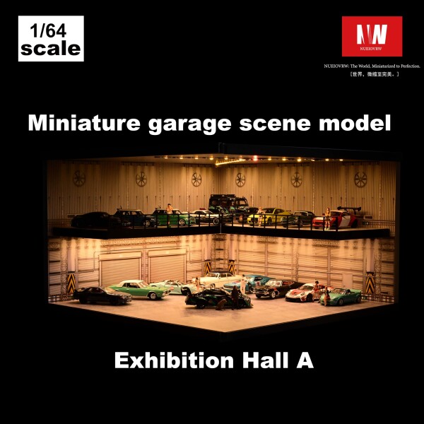 1/64 ジオラマ カーガレージモデル LED照明 ダイキャストカー模型陳列ケース 1/64 駐車場 カーモデル コレクションケース ホットウィール用 トミカ用 ダブルデッカーカーショールーム模型_6