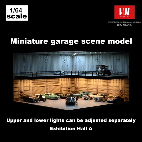 1/64 ジオラマ カーガレージモデル LED照明 ダイキャストカー模型陳列ケース 1/64 駐車場 カーモデル コレクションケース ホットウィール用 トミカ用 ダブルデッカーカーショールーム模型_7