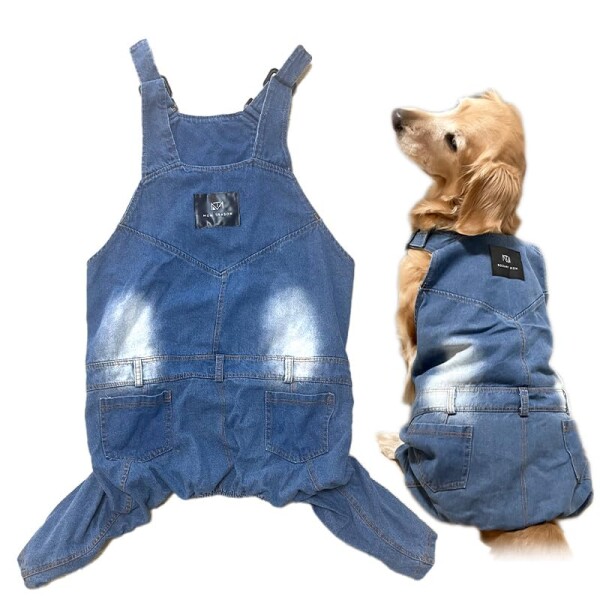 MT MON TReSOR 犬服 デニム オーバーオール つなぎ 大型犬 中型犬 春 秋 冬 ペット服 ドッグウェア ロゴ入り おしゃれ 調節可能 ポケット付き レトリバーに (32)