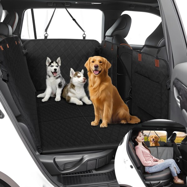 GIMUYA ペット 犬 ドライブシート 汎用版 軽自動車用 車用ペットマット 後部座席 同乗可能 PP板内蔵 PVC 可視メッシュ窓 防水 汚れ防止 滑り止め 耐摩擦性 耐傷性 取付簡単 収納ポケット付