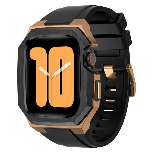 BinGeLi コンパチブル Apple Watch バンド 44mm 45mm 46mm 49mm ステンレス鋼 ケース付き 頑丈なメンズ フッ素ゴムベルド 一体型 スポーツ Series 9/8/7 45mm SE2/6/5/4/SE 44mm Ultra 49mm 10/46mm対応 耐衝撃性 落