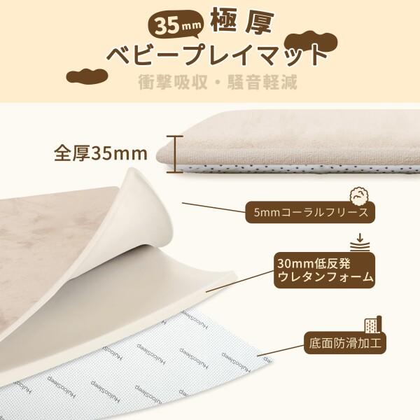 Huloosleep 極厚 プレイマット 厚手 3.5cm厚 防滑 防音 コーラルフリース 寝室 床暖房対応_1