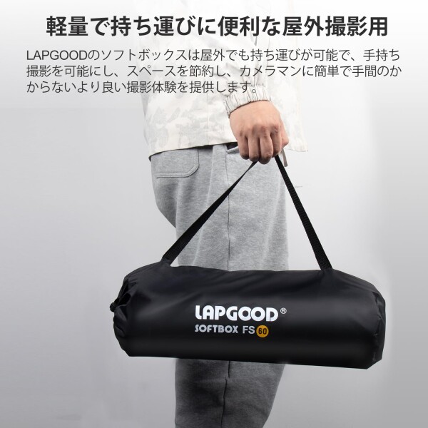 LAPGOOD ブラック ソフトボックス 90 cm / 35.5 インチ、ハニカム グリッド付きクイックリリース折りたたみ式、S タイプ フラッシュ マウント、Bowens マウント、キャリング ケース、スタジオ_4