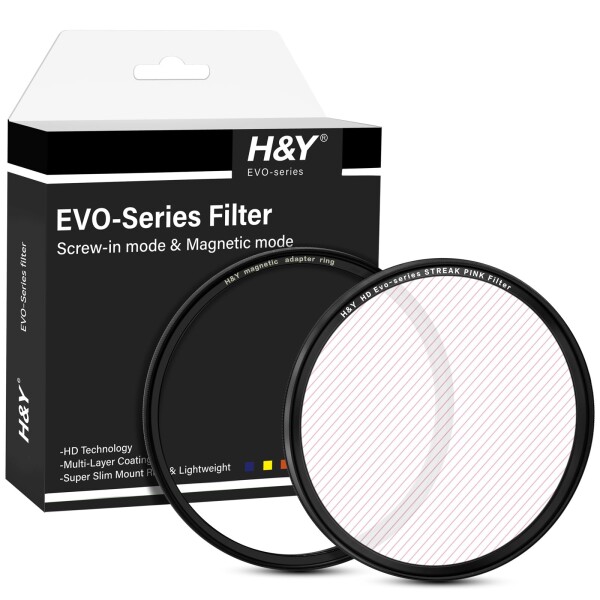 H&amp;Y ストリークフィルター 49mm EVO ストリークピンク フィルターキット マグネット式 ねじ込み式両対応 ライン状フレア効果 薄枠 帯電防止 防汚 撥水 防傷 ESP49