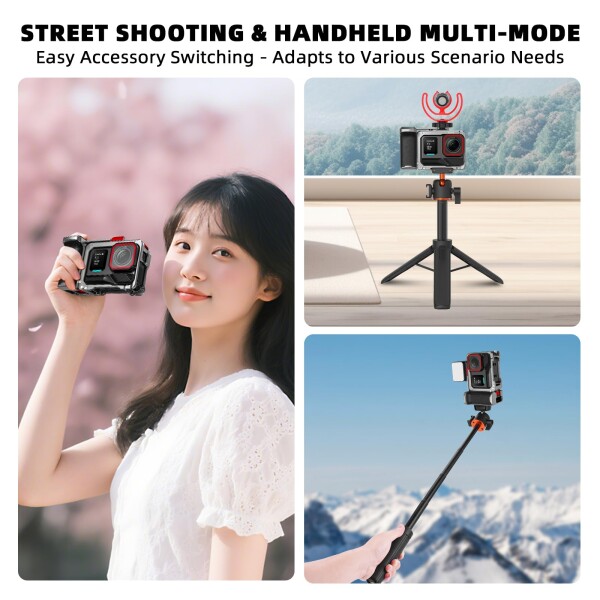 グリップキット Insta360 Ace Pro 2 / Ace Pro 対応 (ケージ付き), 拡張マウントバンドル with シャッターボタン クイックリリース コールドシュー, ハンドルホルダー アクセサリー_2