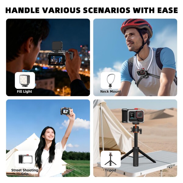 グリップキット Insta360 Ace Pro 2 / Ace Pro 対応 (ケージ付き), 拡張マウントバンドル with シャッターボタン クイックリリース コールドシュー, ハンドルホルダー アクセサリー_4