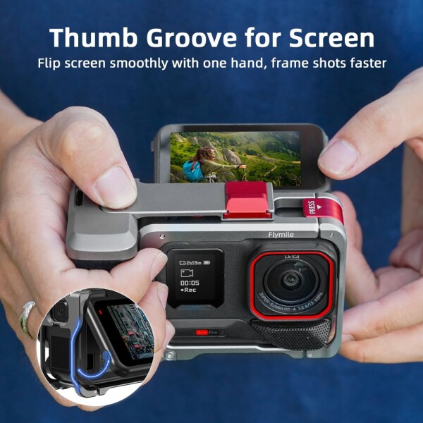 グリップキット Insta360 Ace Pro 2 / Ace Pro 対応 (ケージ付き), 拡張マウントバンドル with シャッターボタン クイックリリース コールドシュー, ハンドルホルダー アクセサリー_7