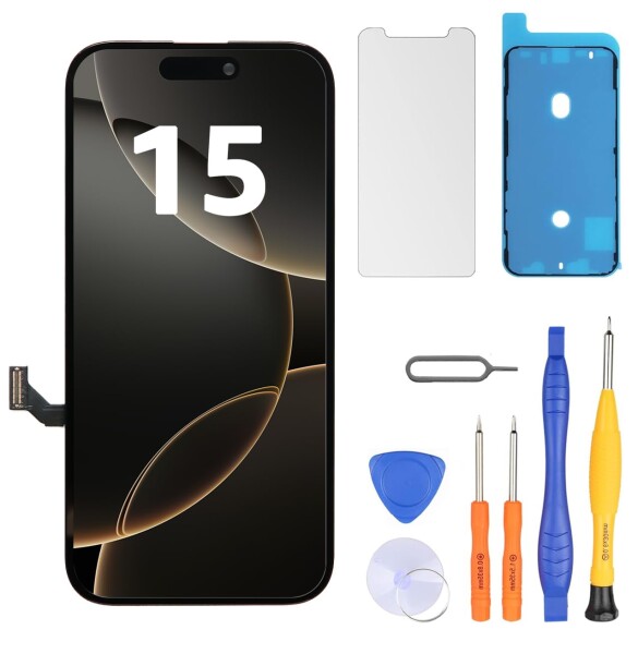 LL TRADER iPhone 15 用 6.1インチ 液晶パネル 画面交換タッチスクリーン デジタイザーアセンブリフレーム 修理キット付き