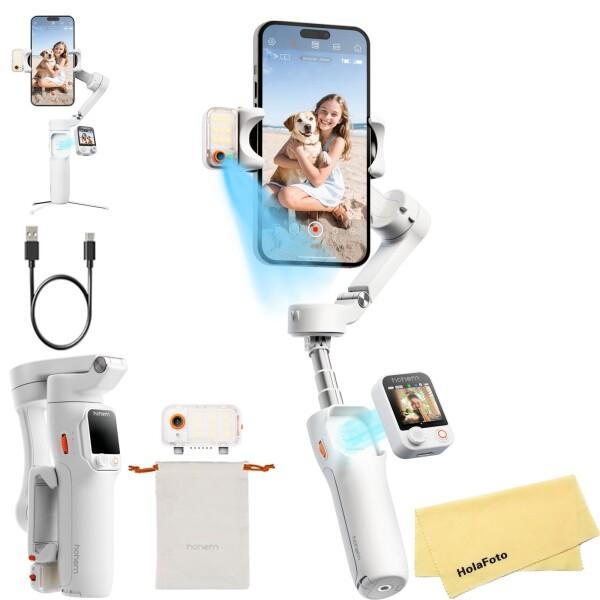 Hohem V3 Ultra ジンバルスタビライザー iPhone Android スマートフォン用 AIトラッキング、内蔵延長ロッド＆三脚、フィルライト、取り外し可能なタッチスクリーンリモコン付き YouTube TikTok用 (