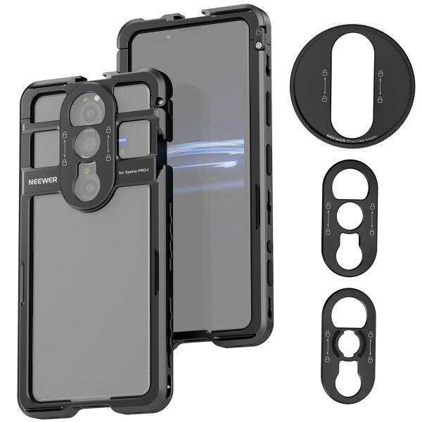 NEEWER スマホケージ コンパチブル Xperia PRO-I/Moment ビデオリグ クイックリリース スマホスタビライザーホルダー 67mmフィルターアダプター/17mmレンズバックプレート/Tマウントレンズバック
