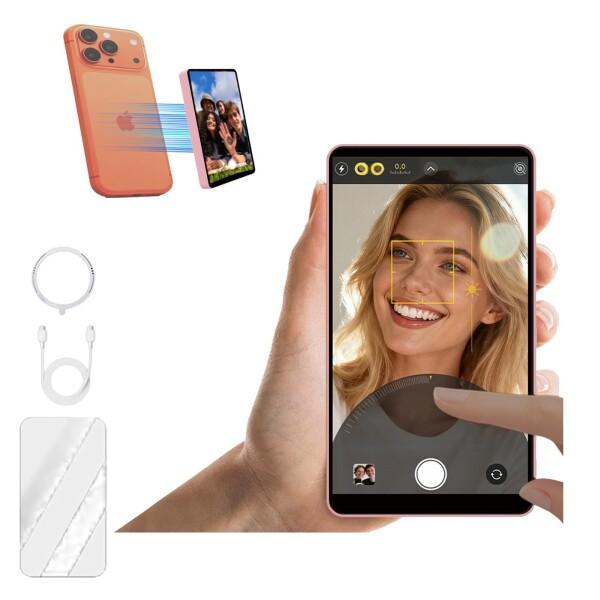 Shimbol CP5 Ultra 5インチ 1080P フルタッチHD スマホ用自撮りモニター - ワイヤレス録画/Bluetoothリモコン/反転表示/リアミラー機能搭載 TikTok ライブ配信対応 (ピンク)