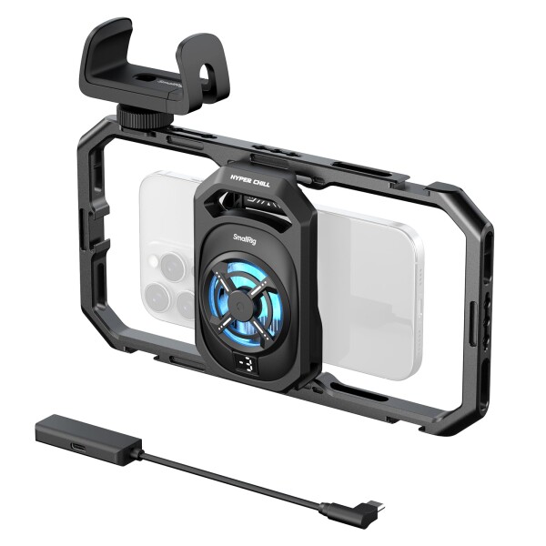 SmallRig ユニバーサル 冷却 スマホケージ iPhone 17 16など対応 Android対応 15W アクティブ冷却ファン &amp; 2-in-1 USB-Cアダプター 幅64mm~79mmスマホ対応 ライブストリーミング動画撮影対応 5275