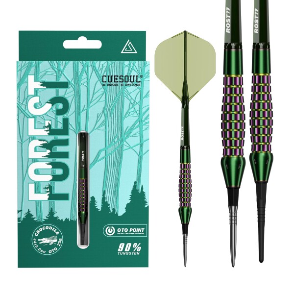 CUESOUL FOREST「クロコダイ」23g OTOスモールスレッドチップ 90%タングステンダーツセット チタンコーティング 透明度の高い ROST77一体型フライト付き CSFS-90M23KSLE