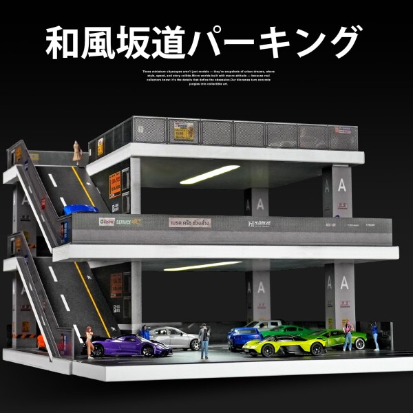 shoucangjia 1:64 ジオラマ LEDランプ付きガレージディスプレイケース