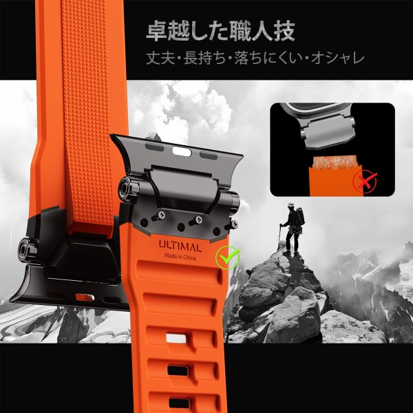 ULTIMAL ご覧なさる ダンス楽隊 for Apple Watch Ultra 3/2/1相応う 49粍/46粍/45粍/44粍 メンズひな型、ケイ素樹脂ダンス楽隊に耐久性のあるステンレススチールバックル付き添い人。Apple Watch Ultra 3/2/1続きものおよび11/10/9/8/