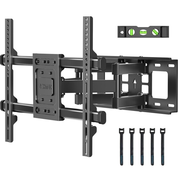 BONTEC テレビ壁掛け金具 32-75インチ 大型耐荷重60kg 対応 VESA600x400mm 可動・チルト＆スイベル機能付き tv壁掛け金具 デュアルアーム式 フルモーションテレビかべかけ金具 (壁からの距離: 390