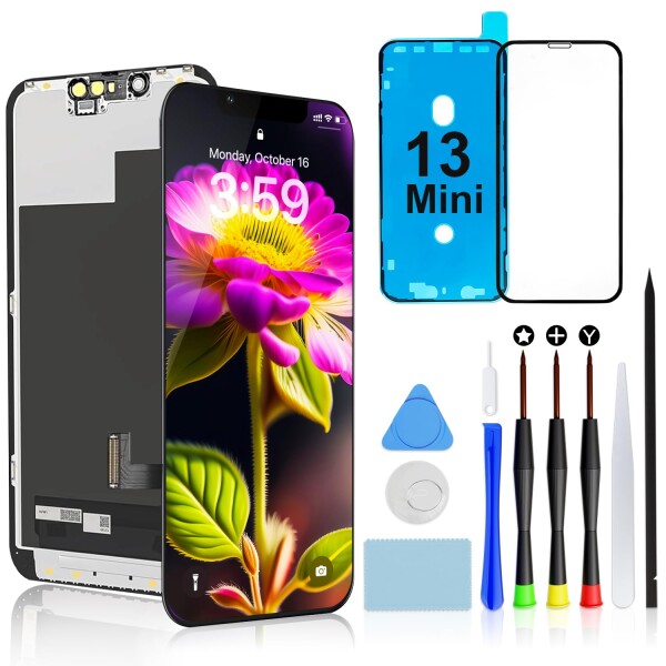 Brinonac 液晶パネル For iPhone 13 Mini の互換性 画面交換 キット - 5.4インチ 修理キット フロントガラス 工具付属