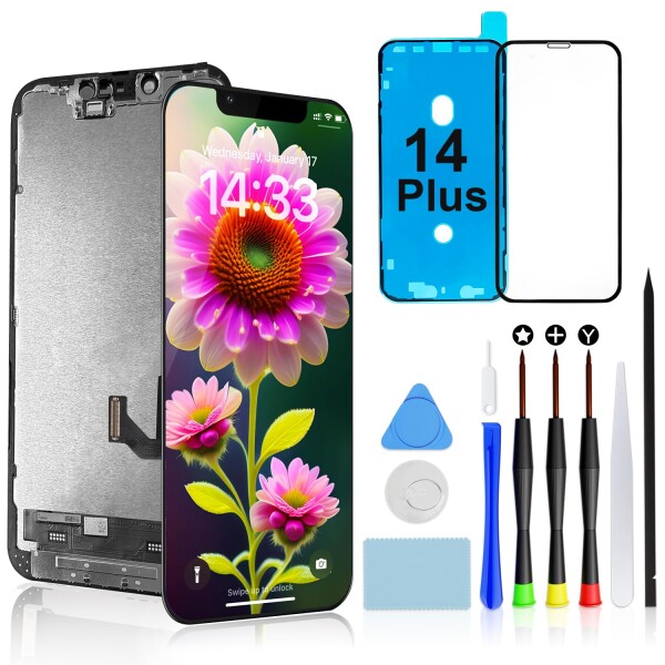 Brinonac 液晶パネル For iPhone 14 Plus の互換性 画面交換 キット - 6.7インチ 修理キット フロントガラス 工具付属