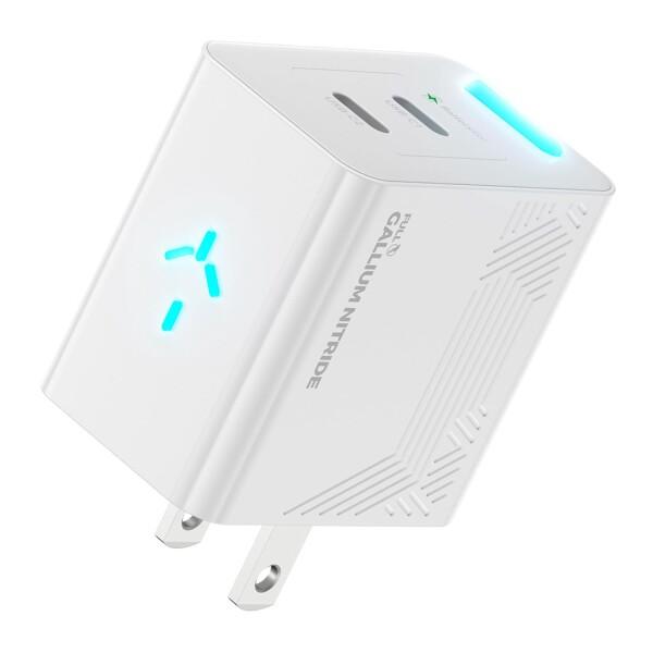 PHYSCE 35W GaN急速充電器 USB-C×2 PD対応 2台同時でも最大43%速い ポート独立給電 360°RGBライト 折りたたみ式プラグ PSE技術基準適合 iPhone 17/16/15 iPad MacBook Air Galaxy対応