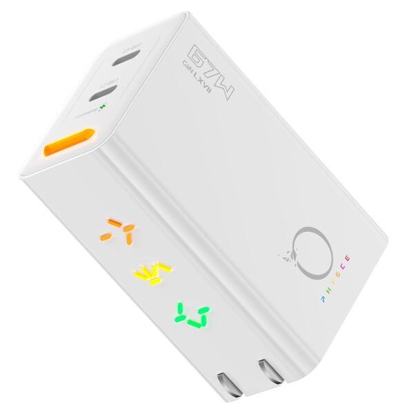 PHYSCE 67W GaN急速充電器 USB-C×2 PD対応 2台同時でも最大47%速い ポート独立給電 360°RGBライト 折りたたみ式プラグ PSE技術基準適合 MacBook Pro 14 iPhone 17/16/15 iPad対応