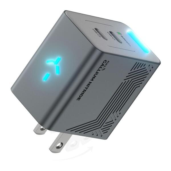 PHYSCE 35W GaN急速充電器 USB-C×2 PD対応 2台同時でも最大43%速い ポート独立給電 360°RGBライト 折りたたみ式プラグ PSE技術基準適合 iPhone 17/16/15 iPad MacBook Air Galaxy対応
