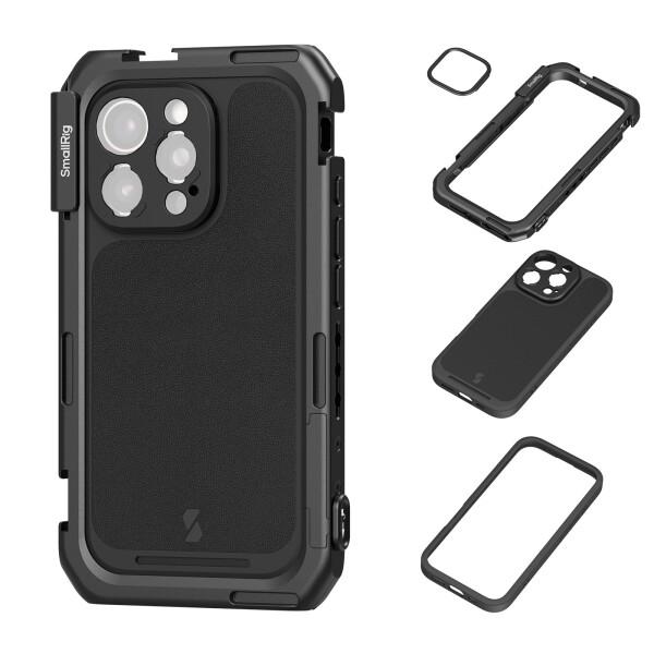 SmallRig iPhone 16 Pro Max用 スマホビデオケージ Tマウントレンズバックプレート付きスマホケージ スマホケース付き MagSafe対応 ビデオ撮影ビデオ録画Vlog用 クイックリリーススマホビデオリ
