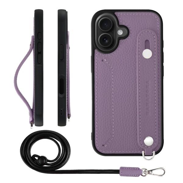 HANATORA for iPhone 17 ケース 本革 耐衝撃 背面ベルト ストラップリング スマホケース スマホ スタンド機能 ネックストラップ 付き カードポケット シュリンクレザー ギフト パープル CGHGZ-17-