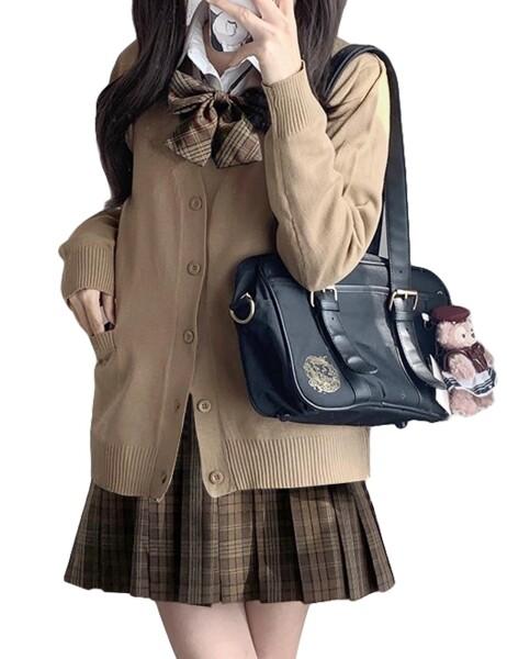(Qichenk) 女子制服セット JK制服 コスプレ スカート 学生服 セーラー服 スクールカーディガン 蝶結び スカート ニット 通学 高校生 学校用 khaki XL 6,855円