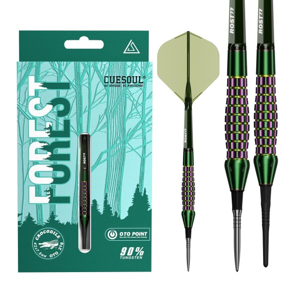 CUESOUL FOREST「クロコダイ」21g OTOスモールスレッドチップ 90%タングステンダーツセット チタンコーティング 透明度の高い ROST77一体型フライト付き CSFS-90M21KSLE